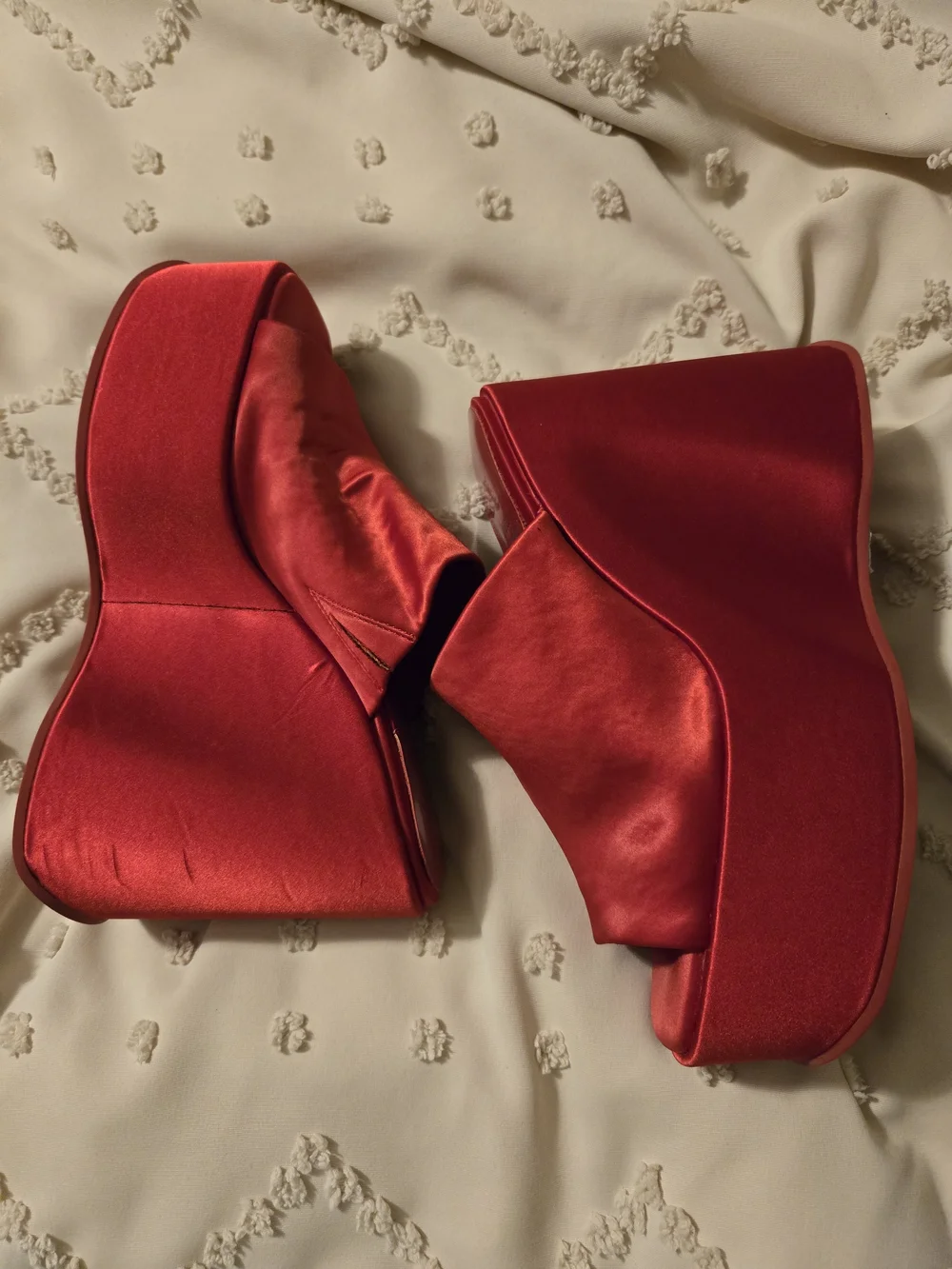 Jeffrey Campbell Sexy Red Satin Platform Mule Heels